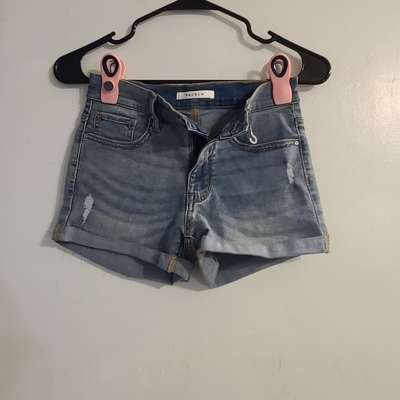 PacSun Women's Distressed Blue Jean Shorts - Picture 1 of 6